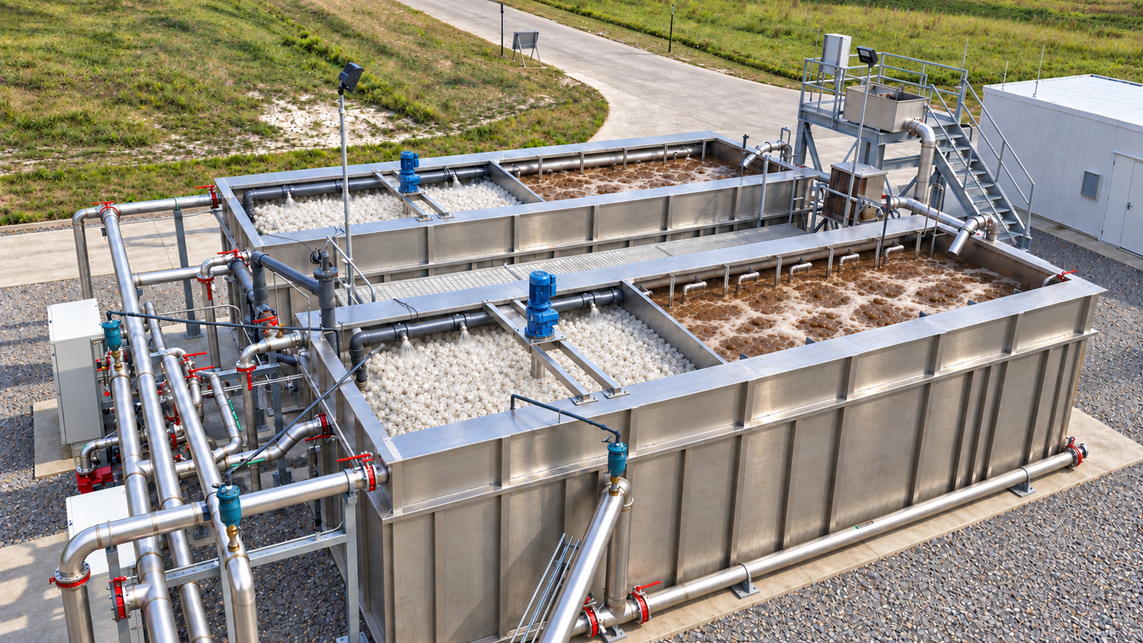 MBR MAX, biorreactor MBR industrial con membranas MBR instalado sobre suelo